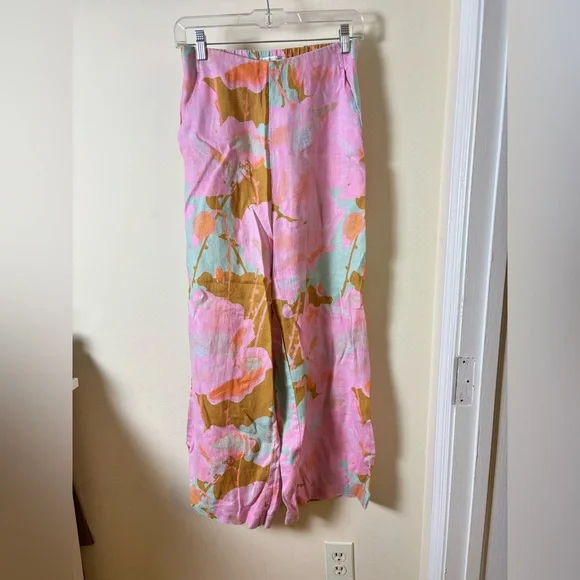 High-Waist Wide-Leg Floral Print Pants - Pink & Brown - Picture 5 of 11
